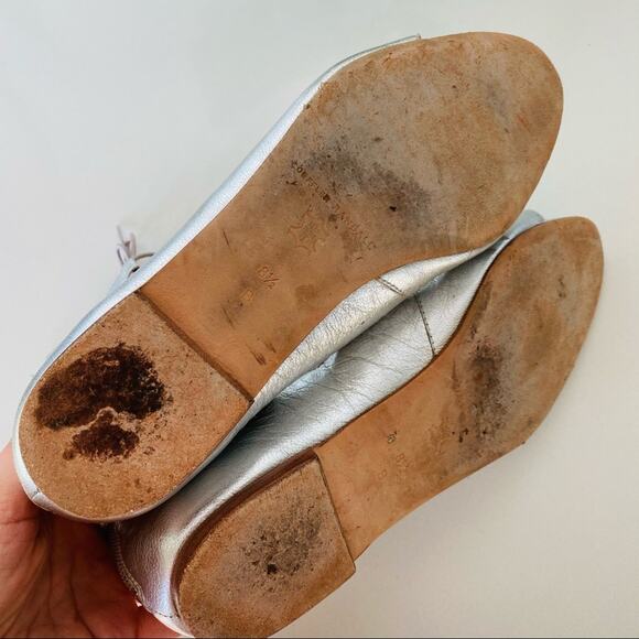 LOEFFLER RANDALL Metallic Silver Leather Lace Up Open Toe Strap Sandal Flats 8.5 - Picture 5 of 11